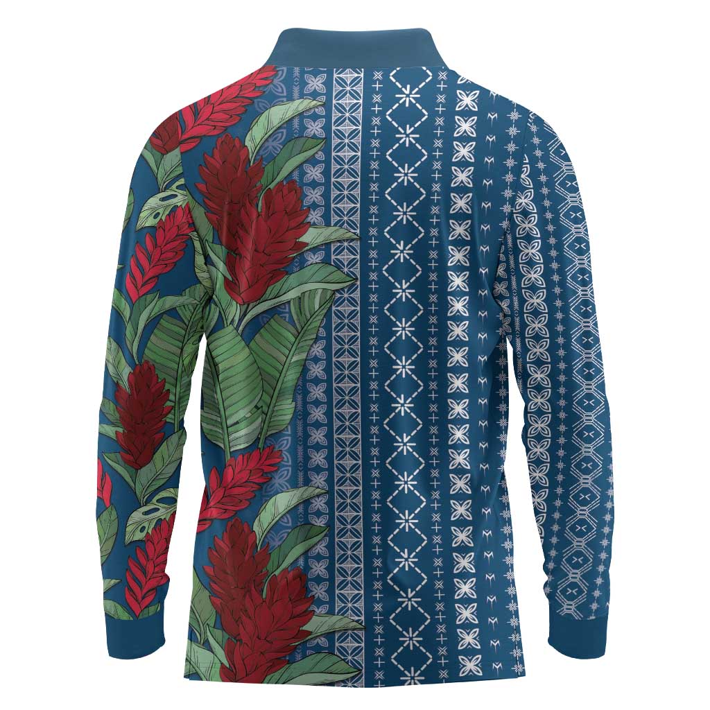 Women's Day Samoa Malu Tattoo Inspired Mix Teuila Long Sleeve Polo Shirt Royal Blue LT7 - Polynesian Pride