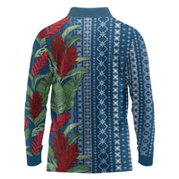 Women's Day Samoa Malu Tattoo Inspired Mix Teuila Long Sleeve Polo Shirt Royal Blue LT7 - Polynesian Pride