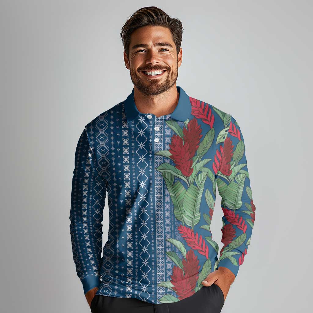 Women's Day Samoa Malu Tattoo Inspired Mix Teuila Long Sleeve Polo Shirt Royal Blue LT7 - Polynesian Pride