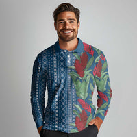 Women's Day Samoa Malu Tattoo Inspired Mix Teuila Long Sleeve Polo Shirt Royal Blue LT7 - Polynesian Pride