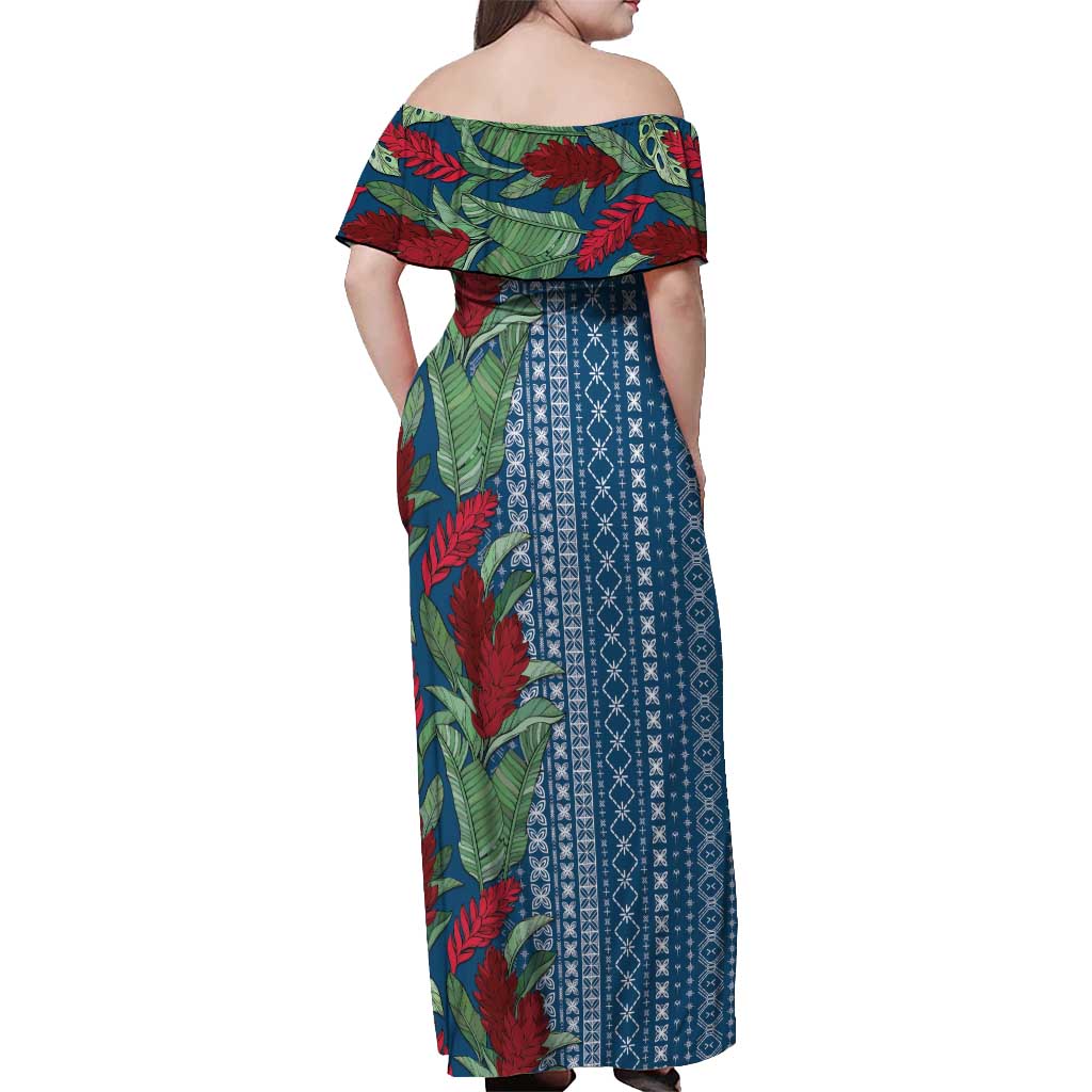 Women's Day Samoa Malu Tattoo Inspired Mix Teuila Off Shoulder Maxi Dress Royal Blue LT7 - Polynesian Pride