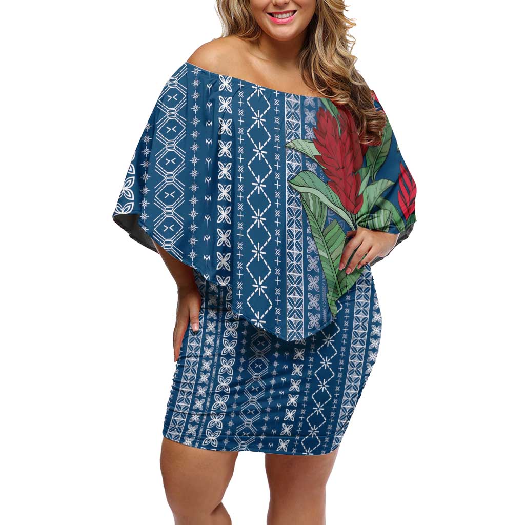 Women's Day Samoa Malu Tattoo Inspired Mix Teuila Off Shoulder Short Dress Royal Blue LT7 Women Royal Blue - Polynesian Pride