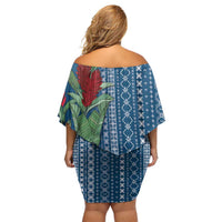 Women's Day Samoa Malu Tattoo Inspired Mix Teuila Off Shoulder Short Dress Royal Blue LT7 - Polynesian Pride