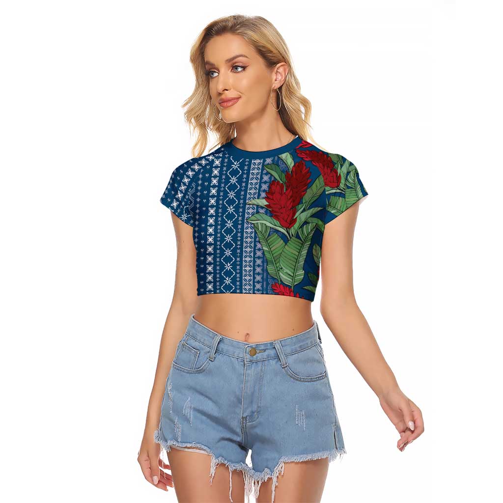 Women's Day Samoa Malu Tattoo Inspired Mix Teuila Raglan Cropped T Shirt Royal Blue LT7 Female Royal Blue - Polynesian Pride