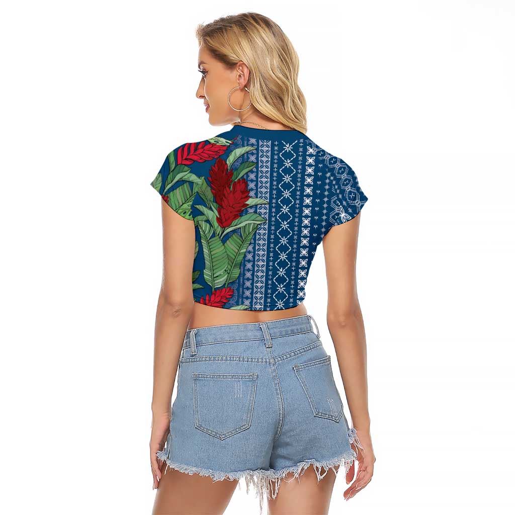 Women's Day Samoa Malu Tattoo Inspired Mix Teuila Raglan Cropped T Shirt Royal Blue LT7 - Polynesian Pride