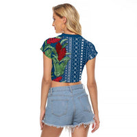 Women's Day Samoa Malu Tattoo Inspired Mix Teuila Raglan Cropped T Shirt Royal Blue LT7 - Polynesian Pride
