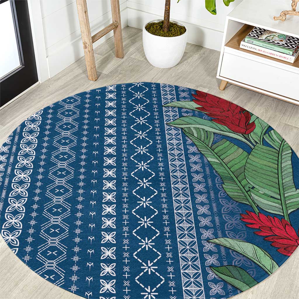 Women's Day Samoa Malu Tattoo Inspired Mix Teuila Round Carpet Royal Blue LT7 Royal Blue - Polynesian Pride