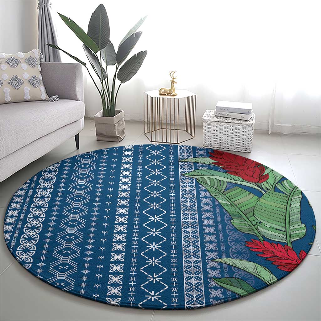 Women's Day Samoa Malu Tattoo Inspired Mix Teuila Round Carpet Royal Blue LT7 - Polynesian Pride