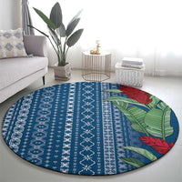 Women's Day Samoa Malu Tattoo Inspired Mix Teuila Round Carpet Royal Blue LT7 - Polynesian Pride