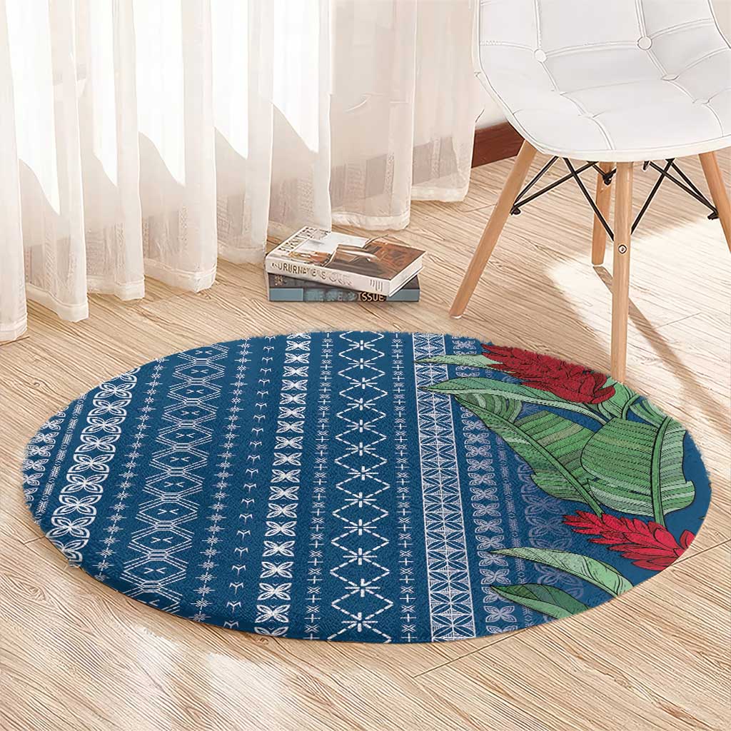 Women's Day Samoa Malu Tattoo Inspired Mix Teuila Round Carpet Royal Blue LT7 - Polynesian Pride