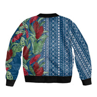 Women's Day Samoa Malu Tattoo Inspired Mix Teuila Sleeve Zip Bomber Jacket Royal Blue LT7 - Polynesian Pride