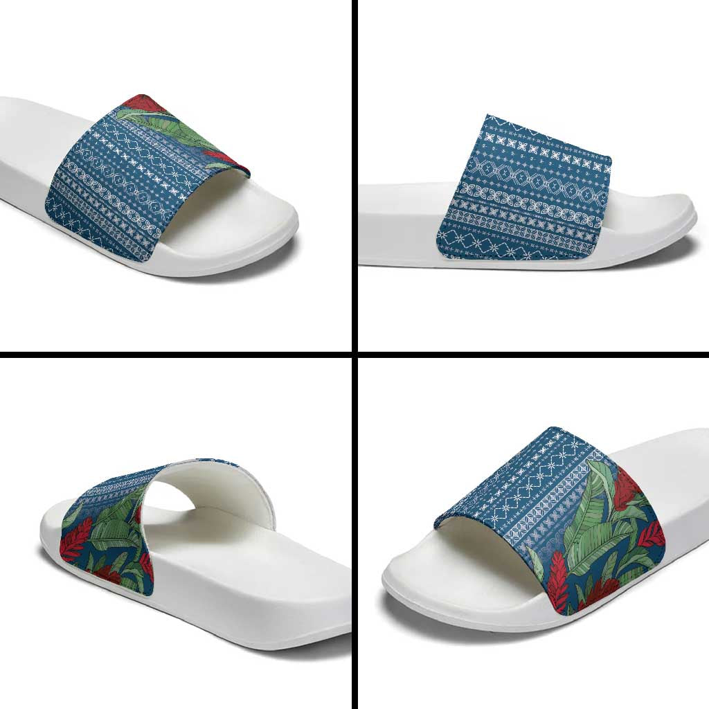 Women's Day Samoa Malu Tattoo Inspired Mix Teuila Slide Sandals Royal Blue LT7 - Polynesian Pride