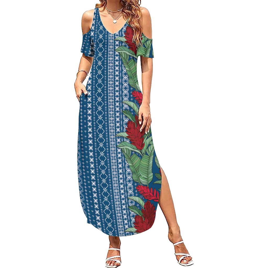 Women's Day Samoa Malu Tattoo Inspired Mix Teuila Summer Maxi Dress Royal Blue LT7 Women Royal Blue - Polynesian Pride