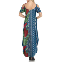 Women's Day Samoa Malu Tattoo Inspired Mix Teuila Summer Maxi Dress Royal Blue LT7 - Polynesian Pride