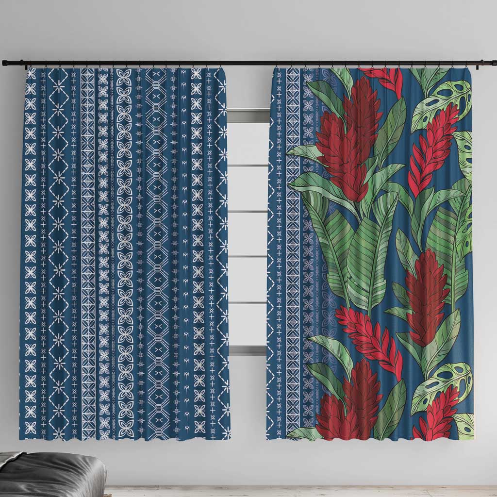 Women's Day Samoa Malu Tattoo Inspired Mix Teuila Window Curtain Royal Blue LT7 With Hooks Royal Blue - Polynesian Pride