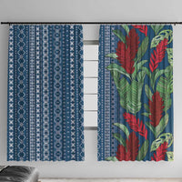 Women's Day Samoa Malu Tattoo Inspired Mix Teuila Window Curtain Royal Blue LT7 With Hooks Royal Blue - Polynesian Pride