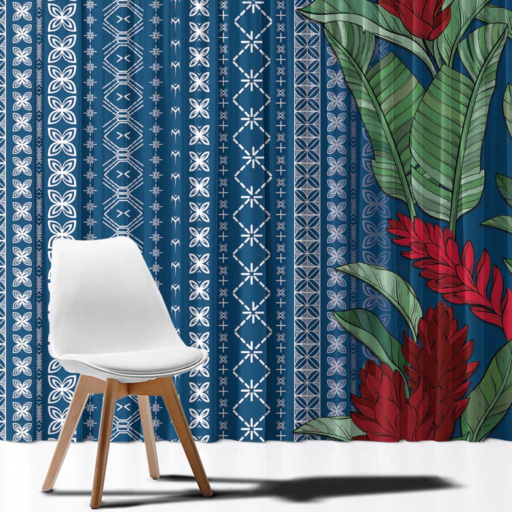 Women's Day Samoa Malu Tattoo Inspired Mix Teuila Window Curtain Royal Blue LT7 - Polynesian Pride