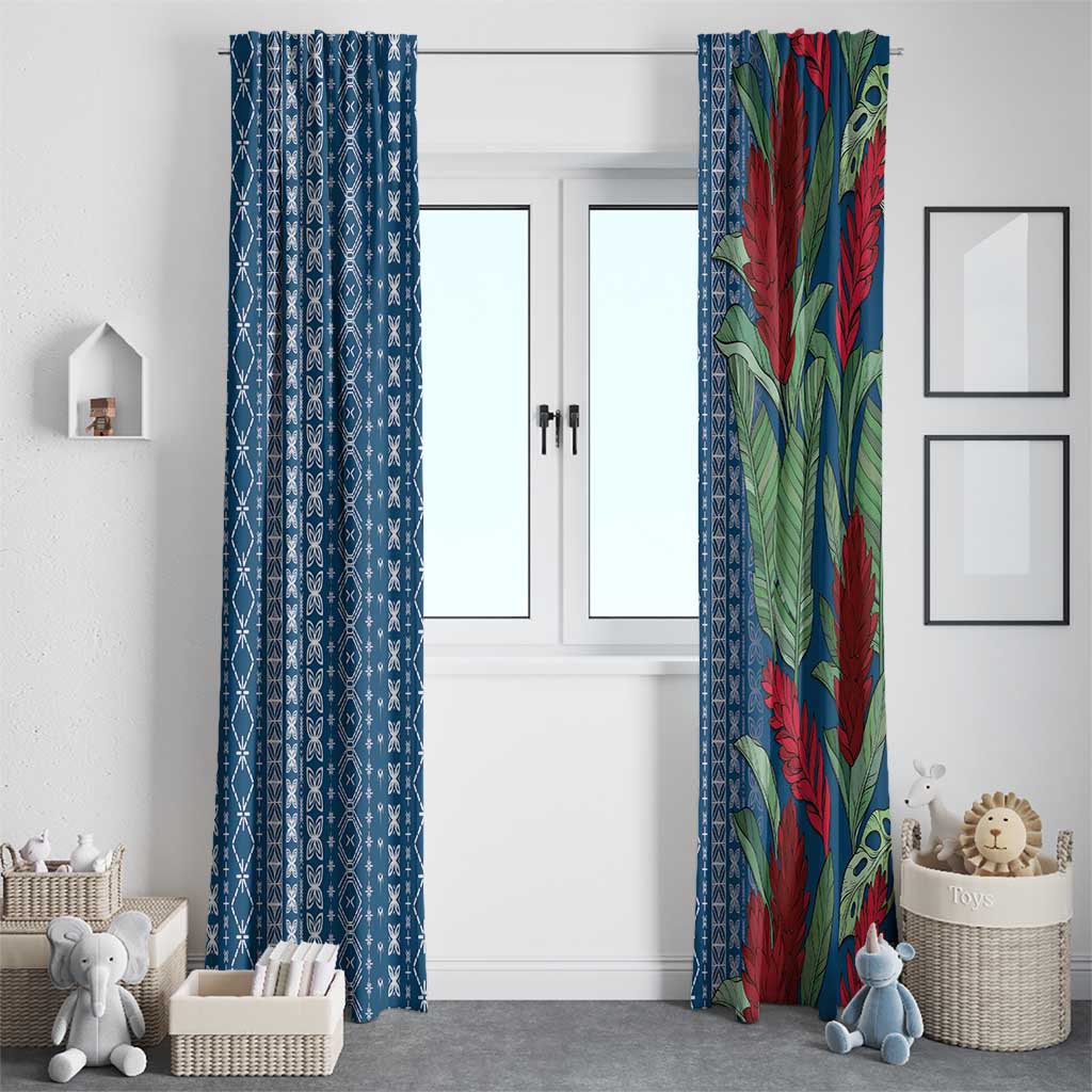 Women's Day Samoa Malu Tattoo Inspired Mix Teuila Window Curtain Royal Blue LT7 - Polynesian Pride