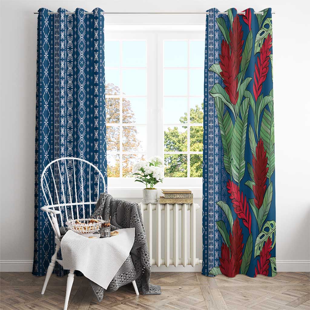 Women's Day Samoa Malu Tattoo Inspired Mix Teuila Window Curtain Royal Blue LT7 - Polynesian Pride