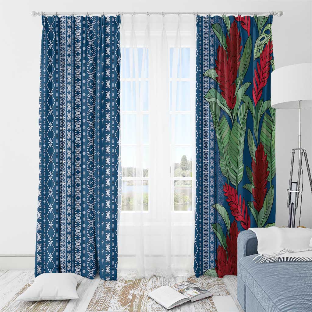 Women's Day Samoa Malu Tattoo Inspired Mix Teuila Window Curtain Royal Blue LT7 - Polynesian Pride