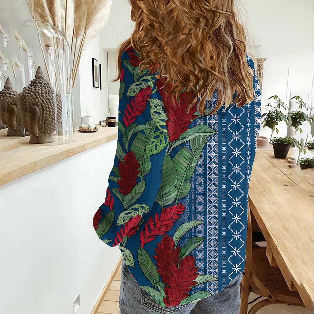 Women's Day Samoa Malu Tattoo Inspired Mix Teuila Women Casual Shirt Royal Blue LT7 - Polynesian Pride