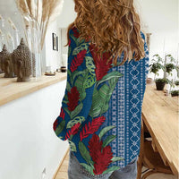 Women's Day Samoa Malu Tattoo Inspired Mix Teuila Women Casual Shirt Royal Blue LT7 - Polynesian Pride