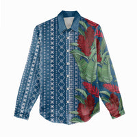 Women's Day Samoa Malu Tattoo Inspired Mix Teuila Women Casual Shirt Royal Blue LT7 - Polynesian Pride