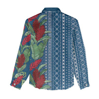 Women's Day Samoa Malu Tattoo Inspired Mix Teuila Women Casual Shirt Royal Blue LT7 - Polynesian Pride