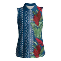 Women's Day Samoa Malu Tattoo Inspired Mix Teuila Women Sleeveless Polo Shirt Royal Blue LT7 Female Royal Blue - Polynesian Pride