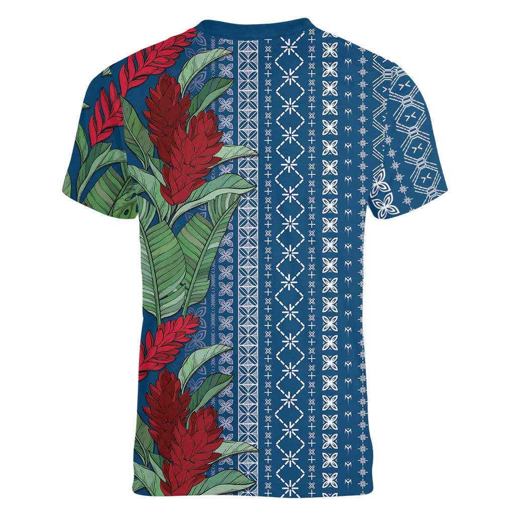 Women's Day Samoa Malu Tattoo Inspired Mix Teuila Women V-Neck T-Shirt Royal Blue LT7 - Polynesian Pride
