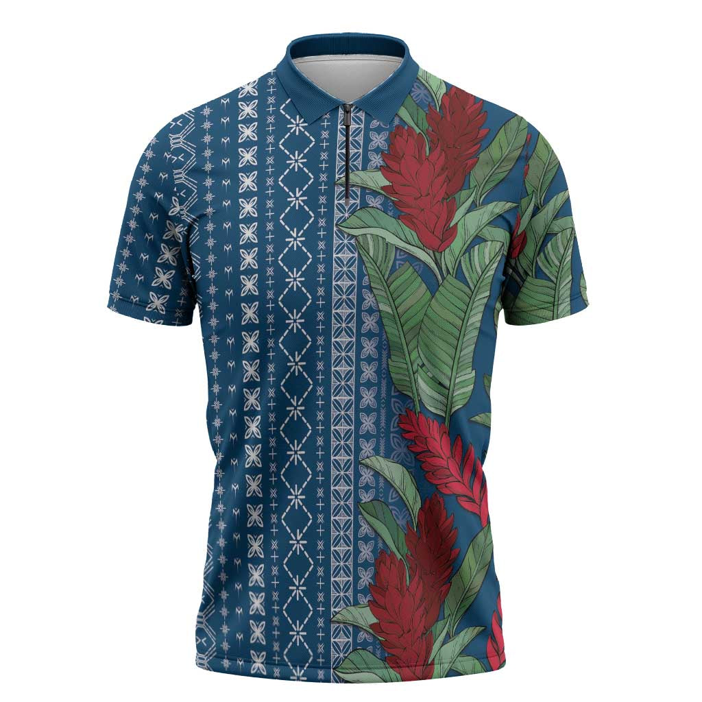 Women's Day Samoa Malu Tattoo Inspired Mix Teuila Zipper Polo Shirt Royal Blue LT7 Royal Blue - Polynesian Pride