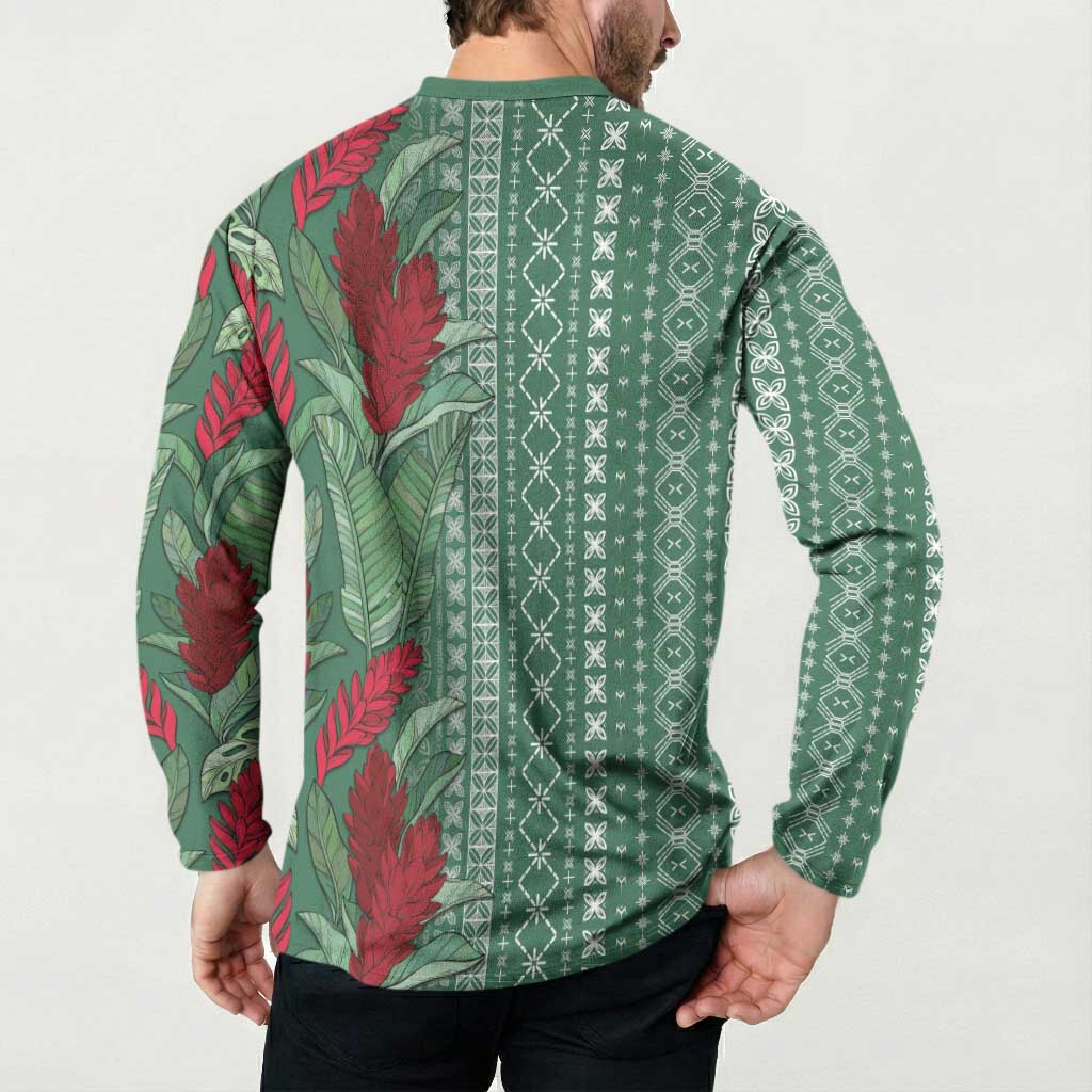 Women's Day Samoa Malu Tattoo Inspired Mix Teuila Button Sweatshirt Sage Green LT7 - Polynesian Pride