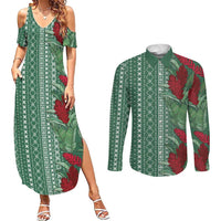 Women's Day Samoa Malu Tattoo Inspired Mix Teuila Couples Matching Summer Maxi Dress and Long Sleeve Button Shirt Sage Green