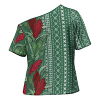 Women's Day Samoa Malu Tattoo Inspired Mix Teuila Cross Shoulder Shirt Sage Green LT7 - Polynesian Pride