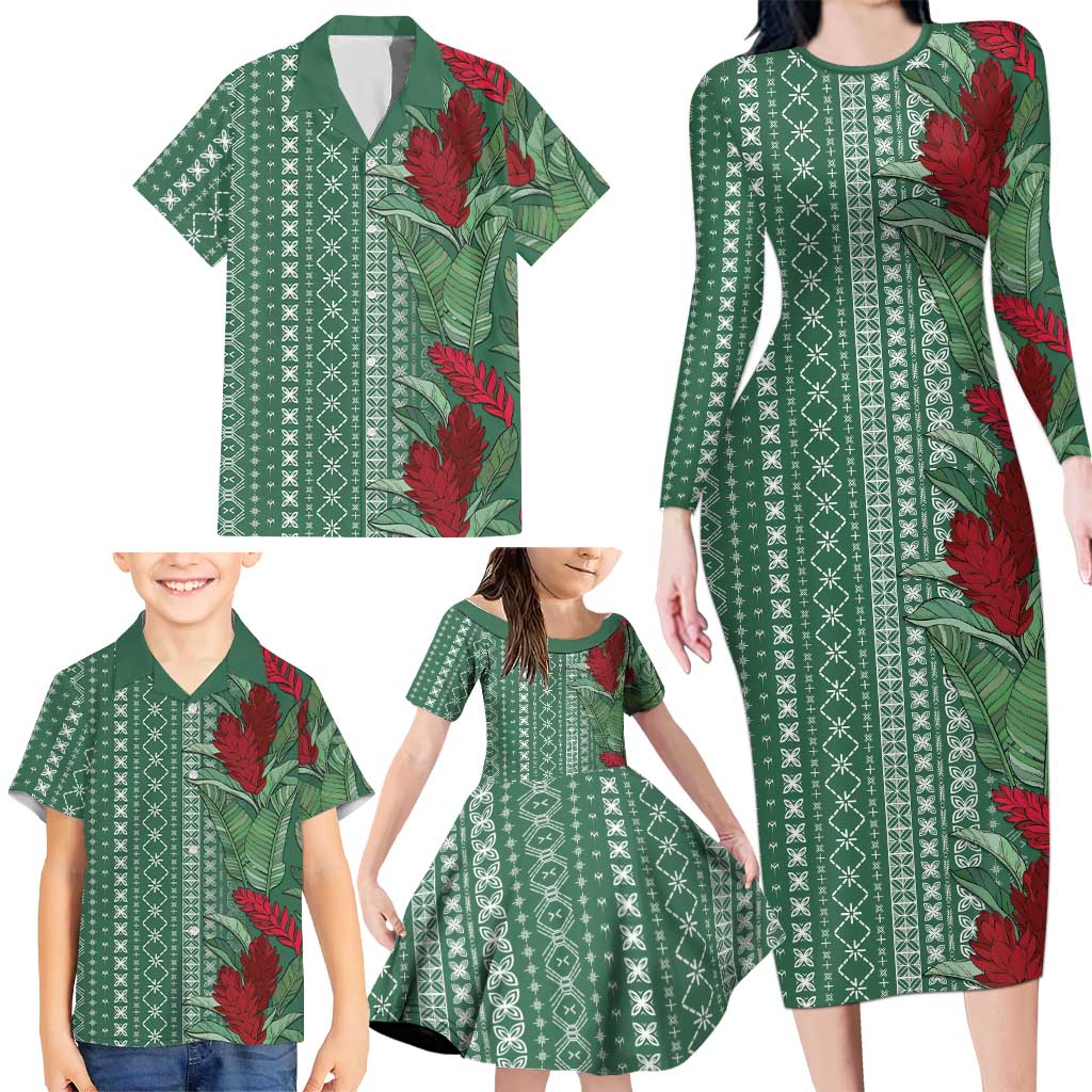 Women's Day Samoa Malu Tattoo Inspired Mix Teuila Family Matching Long Sleeve Bodycon Dress and Hawaiian Shirt Sage Green LT7 - Polynesian Pride