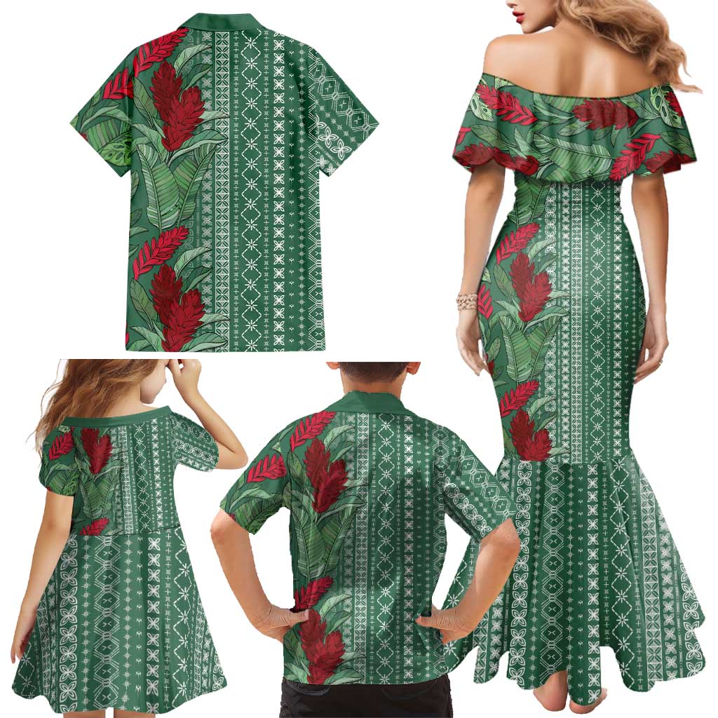 Women's Day Samoa Malu Tattoo Inspired Mix Teuila Family Matching Mermaid Dress and Hawaiian Shirt Sage Green