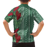 Women's Day Samoa Malu Tattoo Inspired Mix Teuila Family Matching Off The Shoulder Long Sleeve Dress and Hawaiian Shirt Sage Green