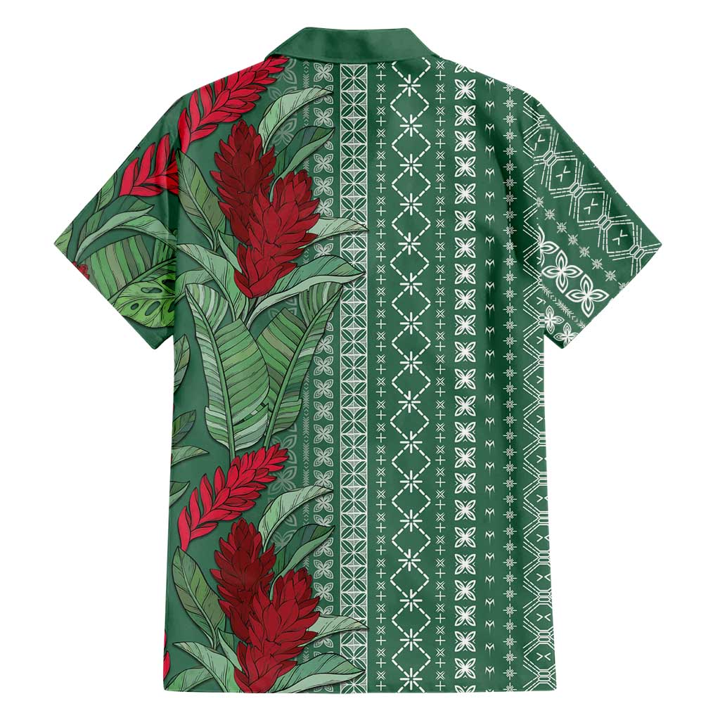 Women's Day Samoa Malu Tattoo Inspired Mix Teuila Family Matching Off The Shoulder Long Sleeve Dress and Hawaiian Shirt Sage Green
