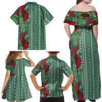 Women's Day Samoa Malu Tattoo Inspired Mix Teuila Family Matching Off Shoulder Maxi Dress and Hawaiian Shirt Sage Green