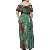 Women's Day Samoa Malu Tattoo Inspired Mix Teuila Family Matching Off Shoulder Maxi Dress and Hawaiian Shirt Sage Green