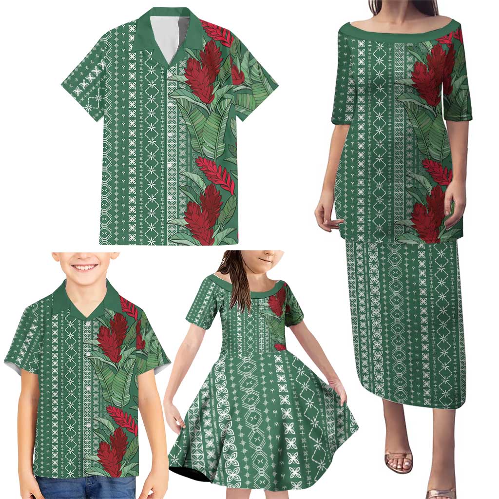 Women's Day Samoa Malu Tattoo Inspired Mix Teuila Family Matching Puletasi and Hawaiian Shirt Sage Green