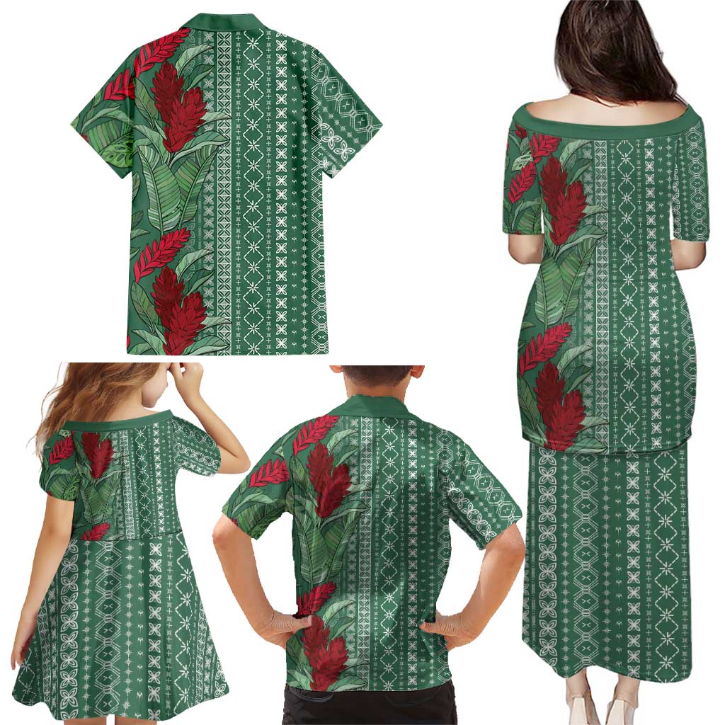Women's Day Samoa Malu Tattoo Inspired Mix Teuila Family Matching Puletasi and Hawaiian Shirt Sage Green