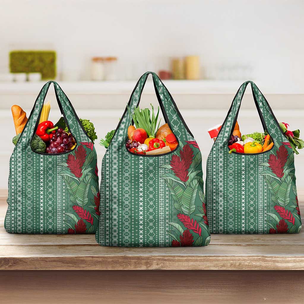 Women's Day Samoa Malu Tattoo Inspired Mix Teuila Grocery Bag Sage Green LT7 3-pack One Size Sage Green - Polynesian Pride