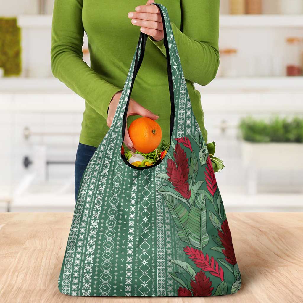 Women's Day Samoa Malu Tattoo Inspired Mix Teuila Grocery Bag Sage Green LT7 - Polynesian Pride
