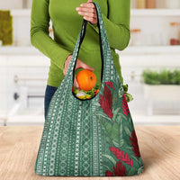 Women's Day Samoa Malu Tattoo Inspired Mix Teuila Grocery Bag Sage Green LT7 - Polynesian Pride