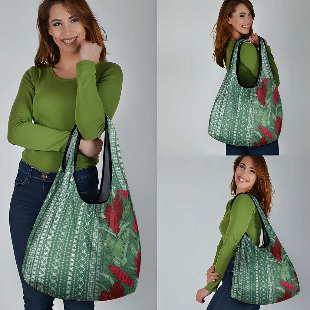 Women's Day Samoa Malu Tattoo Inspired Mix Teuila Grocery Bag Sage Green LT7 - Polynesian Pride