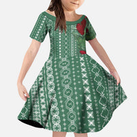 Women's Day Samoa Malu Tattoo Inspired Mix Teuila Kid Short Sleeve Dress Sage Green LT7 KID Sage Green - Polynesian Pride