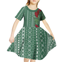 Women's Day Samoa Malu Tattoo Inspired Mix Teuila Kid Short Sleeve Dress Sage Green LT7 - Polynesian Pride