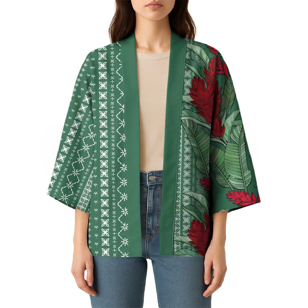 Women's Day Samoa Malu Tattoo Inspired Mix Teuila Kimono Sage Green LT7 - Polynesian Pride