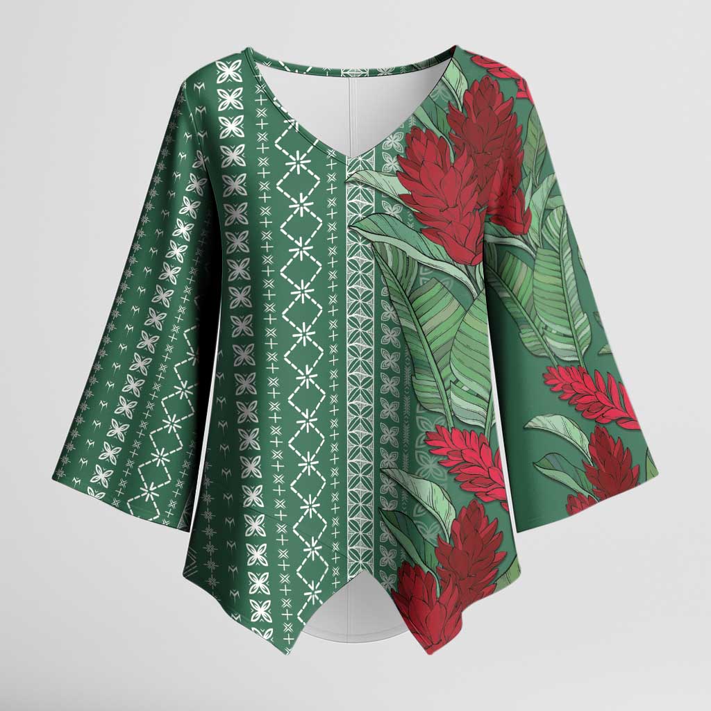 Women's Day Samoa Malu Tattoo Inspired Mix Teuila Kimono Sleeve Blouse Sage Green LT7 Female Sage Green - Polynesian Pride